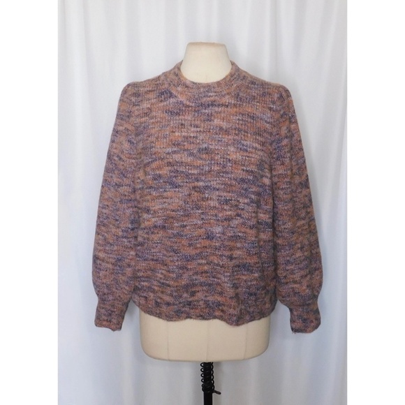 MADEWELL Space-Dye Eaton Puff-Sleeve Pullover Sweater Marled Plum Purple X-Large - Picture 3 of 14
